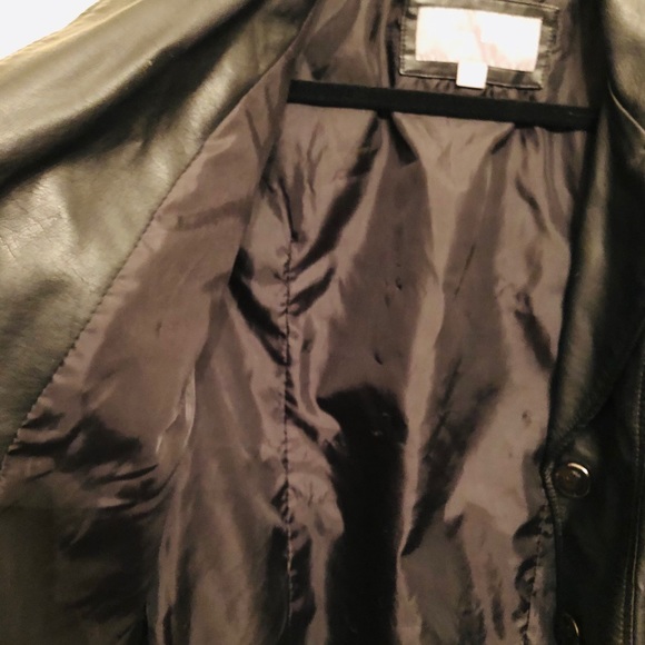 BLACK VEGAN LEATHER JACKET LINED BUTTON UP M FAUX LEATHER - Picture 8 of 8